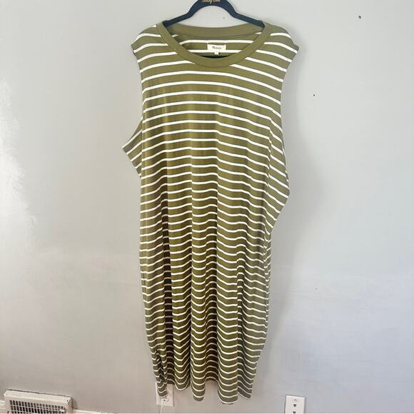Madewell Plus Organic Cotton Crewneck Tank Midi Dress in Stripe Green NWT 4X - Picture 2 of 9